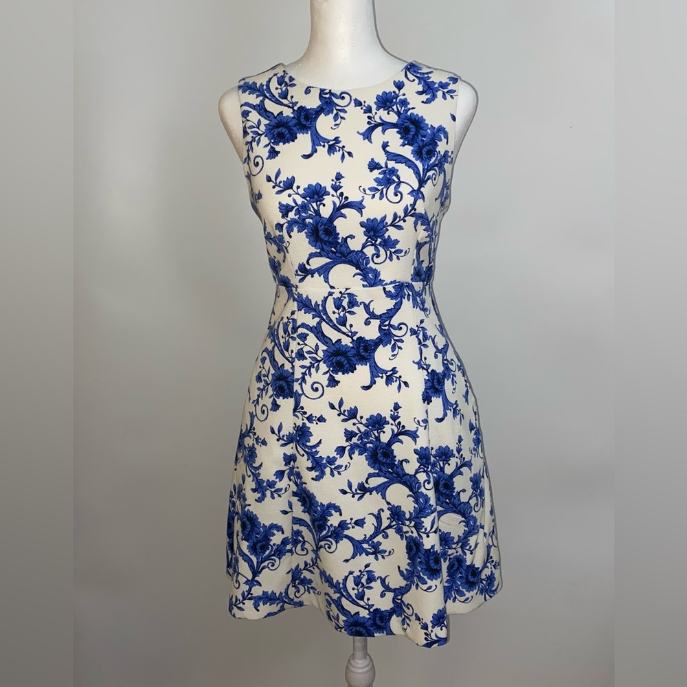 Forever 21 Essentials Blue and White Floral Print Sleeveless Sundress